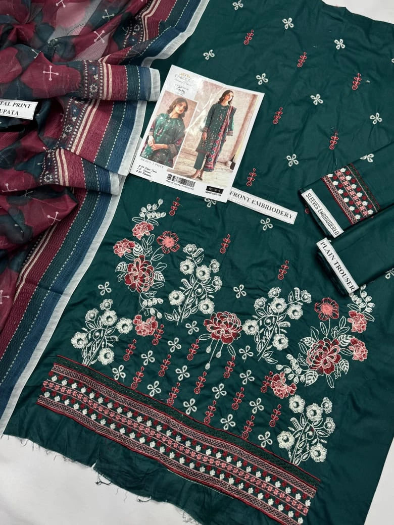 Unstitched 3-Piece Outfit with Elegant Embroidery Detailing